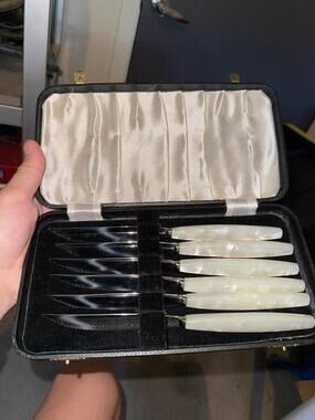 Vintage English Sheffield Stainless Steel Knives w. Mother of Pearl Handles